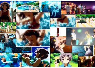 Asahina Mikuru, Nagato Yuki, The Melancholy of Haruhi Suzumiya, Kyon, Koizumi Itsuki, collage, Endless Eight, Suzumiya Haruhi - random desktop wallpaper