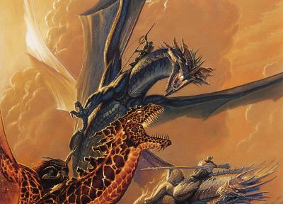 dragons, fantasy art, battles, Todd Lockwood, swords - random desktop wallpaper