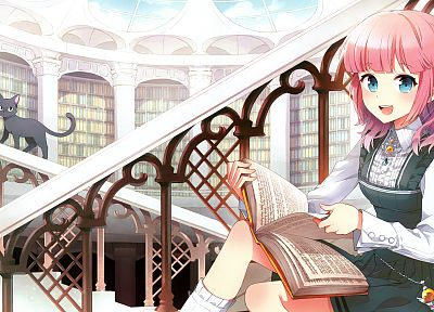 library, anime girls - desktop wallpaper