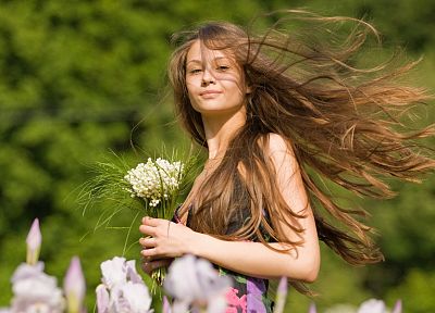 brunettes, women, flowers, models, outdoors - related desktop wallpaper