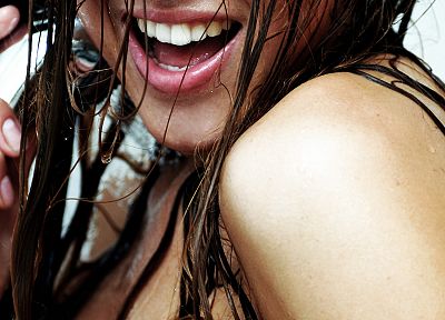 brunettes, women, close-up, wet - desktop wallpaper