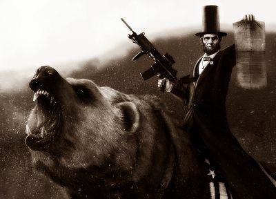 Abraham Lincoln, beard, assault rifle, bears, hats - random desktop wallpaper