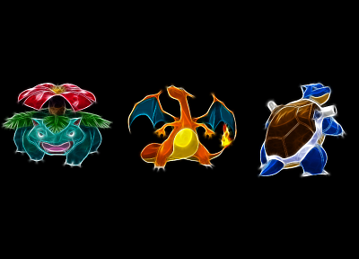Pokemon, Venusaur, Blastoise, Charizard, black background - duplicate desktop wallpaper