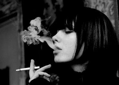 brunettes, women, smoking, black and white, smoke, cigars, cigarettes - random desktop wallpaper