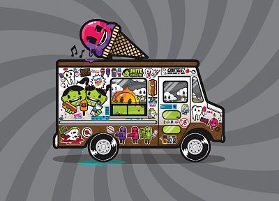 ice cream, trucks, vehicles, popsicles, JThree Concepts, vector art, grey background, Jared Nickerson - duplicate desktop wallpaper