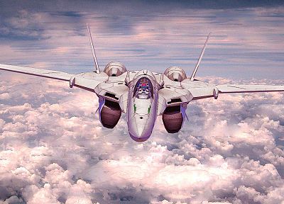 airplanes, mecha, Macross Frontier, jet aircraft, skyscapes - random desktop wallpaper