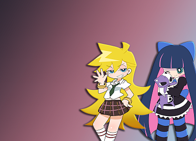 Panty and Stocking with Garterbelt, simple background, Anarchy Panty, Anarchy Stocking, striped legwear - desktop wallpaper