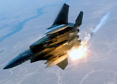 aircraft, military, vehicles, flares, F-15 Eagle - random desktop wallpaper