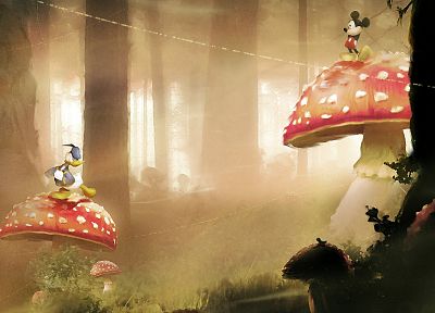 Disney Company, mushrooms, Mickey Mouse, Donald Duck - duplicate desktop wallpaper