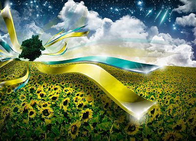 sunflowers, photo manipulation - desktop wallpaper