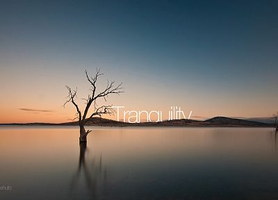 water, sunset, landscapes, silhouettes, typography, dam, Australia, lakes, reflections, photo manipulation, sea - desktop wallpaper