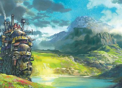 mountains, landscapes, fantasy art, anime, rivers, Howl's Moving Castle, hauru - random desktop wallpaper