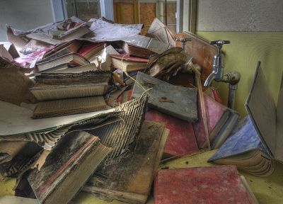 destroyed, books - random desktop wallpaper