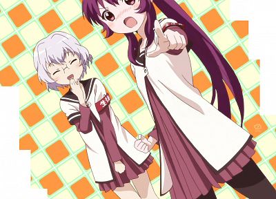 school uniforms, blush, Yuru Yuri, anime girls, Sugiura Ayano, Ikeda Chitose, sailor uniforms - random desktop wallpaper