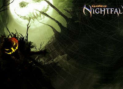 video games, Moon, Guild Wars, Guild Wars Nightfall, pumpkins, spider webs - desktop wallpaper
