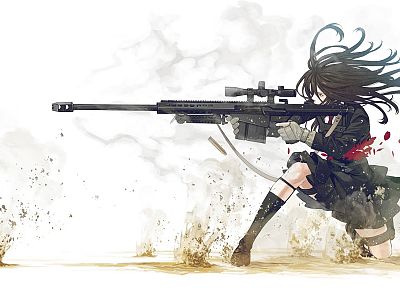 school uniforms, anime, Barret M82A1, simple background, Kozaki Yusuke, original characters - desktop wallpaper