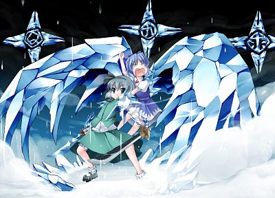 ice, Touhou, wings, Cirno, Konpaku Youmu - random desktop wallpaper