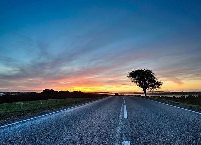 sunset, clouds, landscapes, nature, trees, fog, roads, skyscapes - related desktop wallpaper