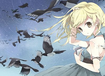 blondes, dress, birds, yellow eyes, anime girls - random desktop wallpaper