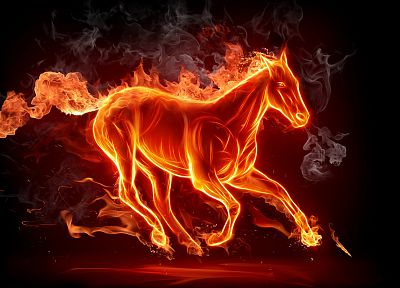 fire, horses, black background - random desktop wallpaper