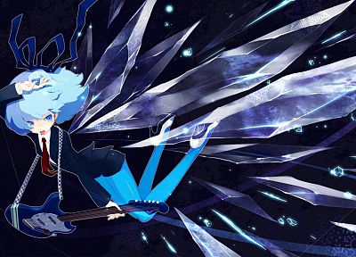 video games, ice, Touhou, wings, stockings, tie, Cirno, guitars, upscaled - related desktop wallpaper