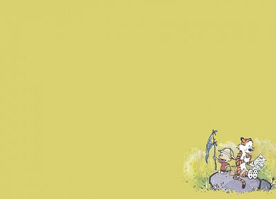 Calvin and Hobbes, simple background - desktop wallpaper