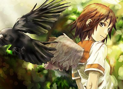 angels, wings, Haibane Renmei, rakka, school uniforms, anime girls, halos - related desktop wallpaper