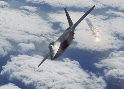 aircraft, military, F-22 Raptor, flares - random desktop wallpaper
