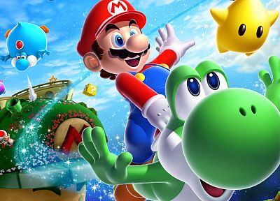video games, stars, Mario, Yoshi, super mario galaxy game, wii - desktop wallpaper