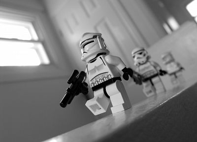 stormtroopers, grayscale, monochrome, Legos - desktop wallpaper
