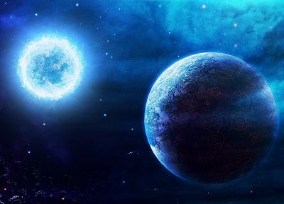 blue, outer space, planets - random desktop wallpaper