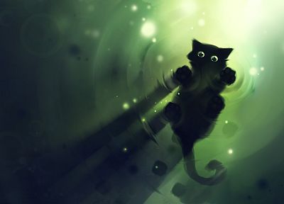 green, cats, DeviantART, artwork, kittens, Apofiss, simple - related desktop wallpaper