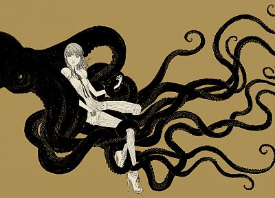 women, octopuses, artwork, somefield, Barnaby Ward - random desktop wallpaper