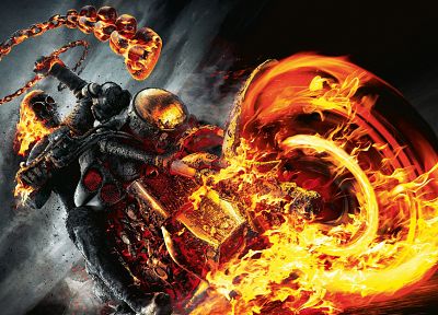skulls, movies, fire, Ghost Rider, legend, skeletons, motorbikes, burn - random desktop wallpaper