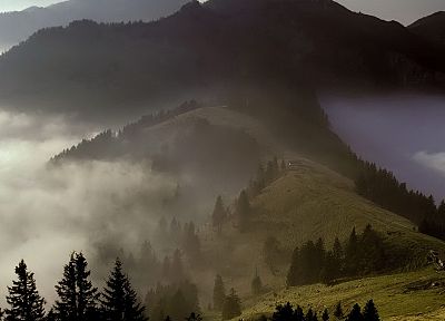 mountains, landscapes, mist - duplicate desktop wallpaper