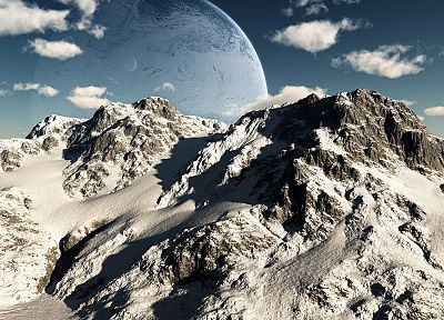 mountains, clouds, landscapes, Moon - duplicate desktop wallpaper