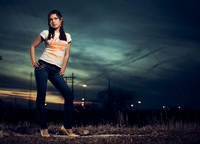 women, jeans, high heels, t-shirts, Alejandra lopez - duplicate desktop wallpaper