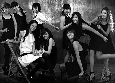 women, Girls Generation SNSD, celebrity, high heels, grayscale, monochrome, K-Pop - desktop wallpaper