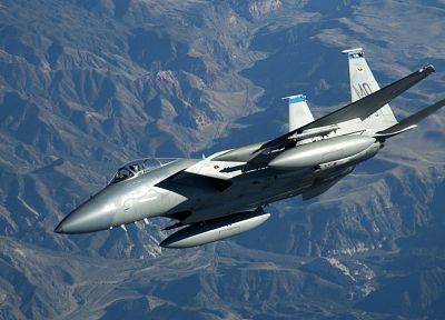 mountains, planes, F-15 Eagle - desktop wallpaper