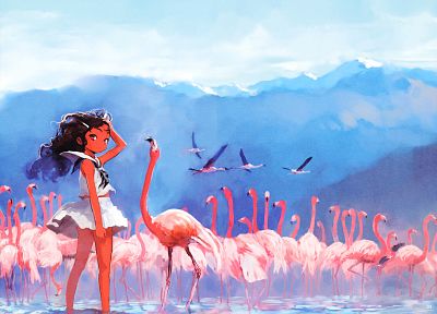 flamingos, anime - random desktop wallpaper