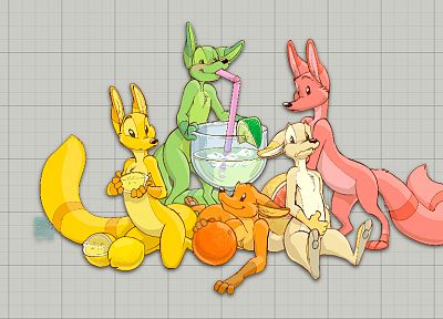 fruits, rainbows, foxes - desktop wallpaper