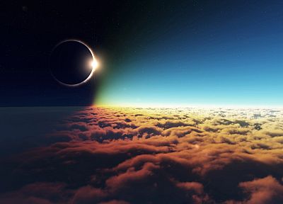 clouds, outer space, eclipse, solar eclipse - duplicate desktop wallpaper