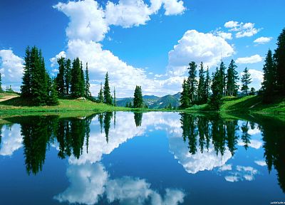 water, clouds, trees - desktop wallpaper