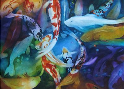 fish, koi, watercolor - random desktop wallpaper