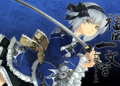 video games, Touhou, weapons, Konpaku Youmu, white hair, Japanese clothes, anime girls, swords, Rokuwata Tomoe - desktop wallpaper