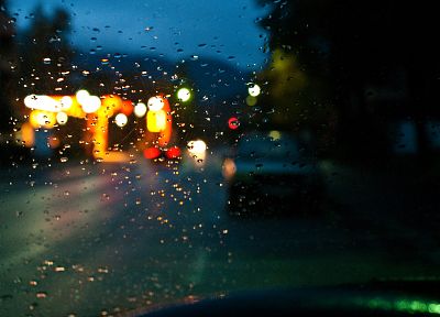 lights, cars, glass, water drops, rain on glass - random desktop wallpaper