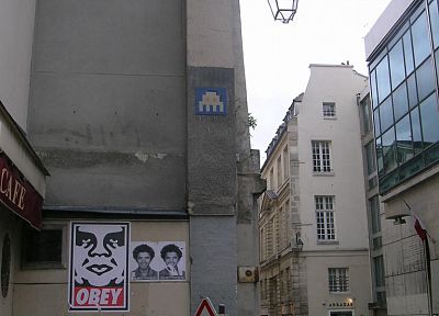 graffiti, Invader (artist), obey, Shepard Fairey - random desktop wallpaper