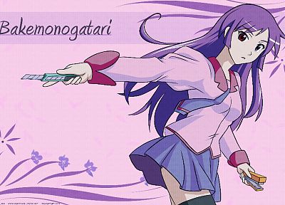 school uniforms, Bakemonogatari, Senjougahara Hitagi, anime, Monogatari series - desktop wallpaper