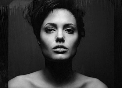 women, Angelina Jolie, grayscale - desktop wallpaper