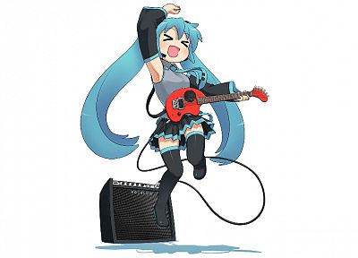 Vocaloid, Hatsune Miku, guitars, simple background, detached sleeves - random desktop wallpaper